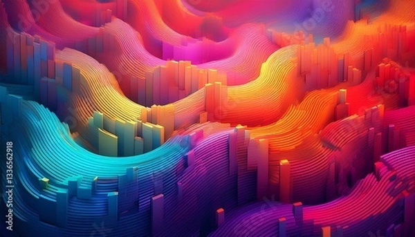 Fototapeta Abstract background featuring a soft, pixelated gradient of multiple vibrant, contrasting colors.

