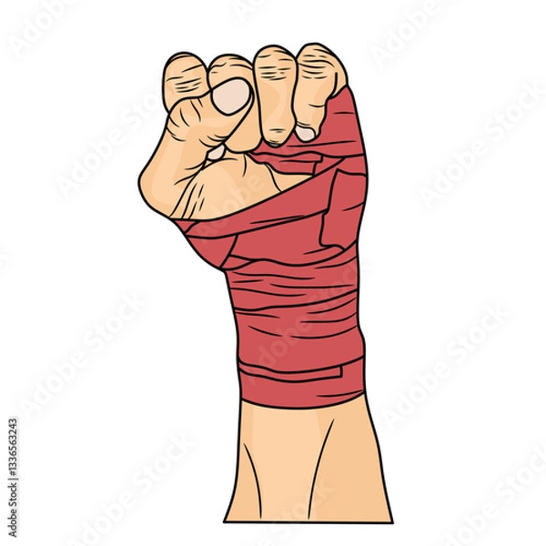 Fototapeta vector of clenched fist with cloth wrapped around to protect the hand during boxing match