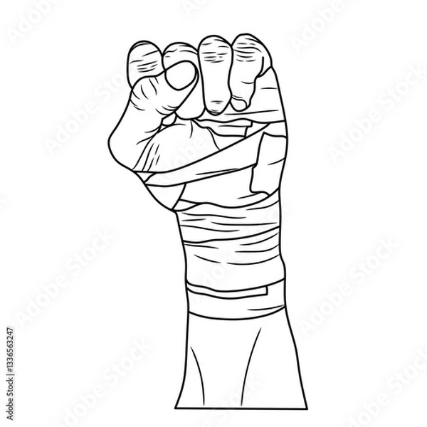 Fototapeta vector of clenched fist with cloth wrapped around to protect the hand during boxing match