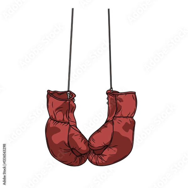 Fototapeta vector boxing gloves with ropes visible hanging