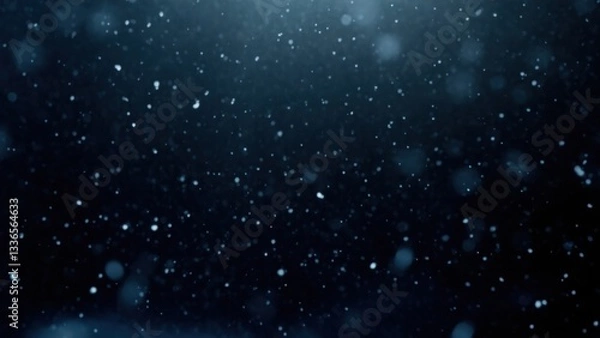 Fototapeta Abstract Close-Up of Snowflakes Falling on a Dark Blurred Background