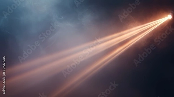 Fototapeta A beam of light pierces through dark, smoky clouds, creating a dramatic and ethereal atmosphere.