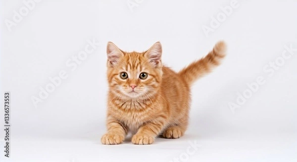 Obraz Playful Ginger Kitten on White Background