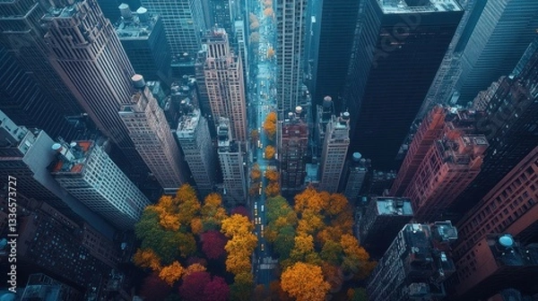 Fototapeta Autumnal Aerial View city Skyline