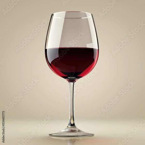 Fototapeta Elegant wine glass filled with red wine and realistic reflections