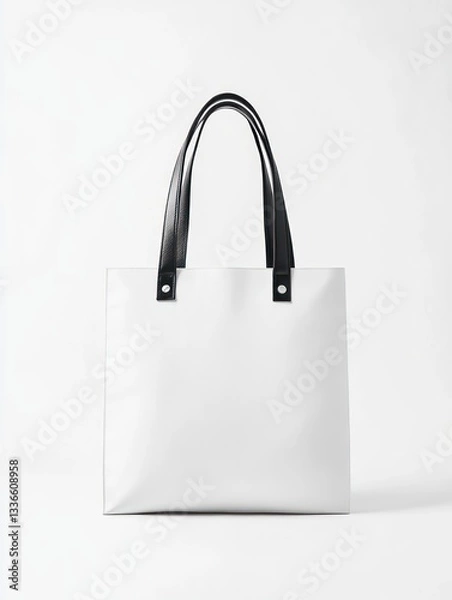 Fototapeta Displaying White Tote Bag with Black Handles for Mockup Design