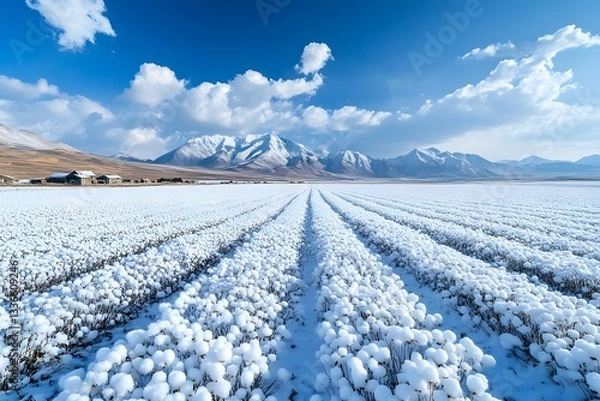 Fototapeta White snow covered field