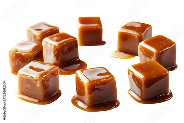 Fototapeta [Transparent Background PNG]Close up Caramel Cubes on White Background