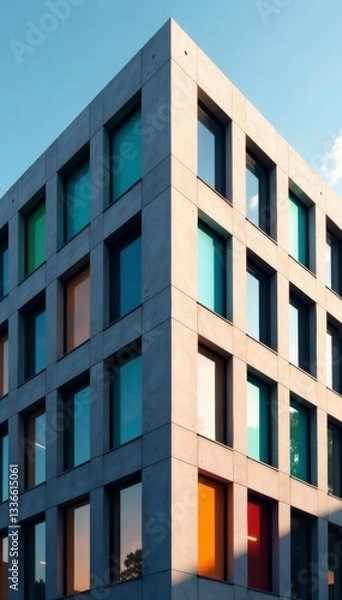 Fototapeta Abstract urban office building corner with geometric windows, urban, building