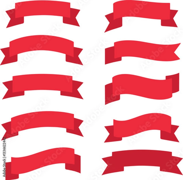 Fototapeta Flat ribbons. Banner tape collection premium red ribbons different shapes vector collection