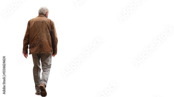 Obraz Elderly man walking away on transparent background