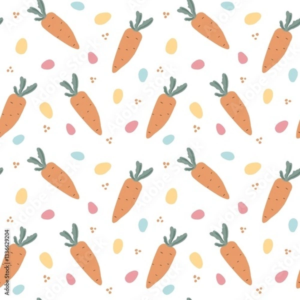 Fototapeta Seamless pattern with cute carrots illustrations, easter pattern, vegetables fabric design, carrots wallpaper, kids design