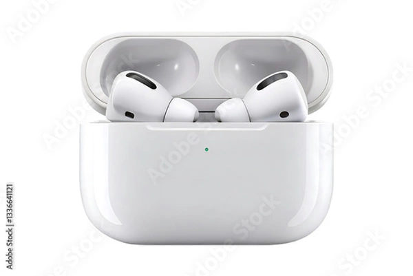 Fototapeta Wireless Bluetooth earbud isolated on transparent background