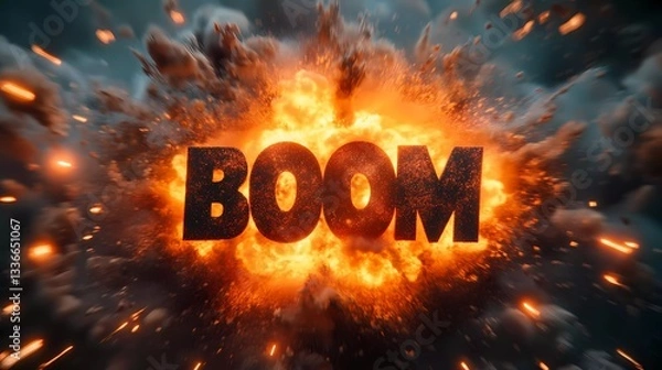 Obraz Boom explosion with starburst pattern, animated energy impact, and loud sound representation, perfect for advertising and entertainment graphics, cartoon illustration style