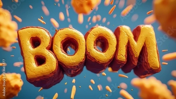 Obraz Boom explosion with starburst pattern, animated energy impact, and loud sound representation, perfect for advertising and entertainment graphics, cartoon illustration style