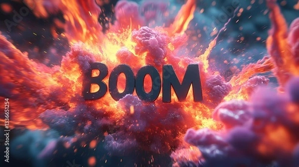 Obraz Boom explosion with starburst pattern, animated energy impact, and loud sound representation, perfect for advertising and entertainment graphics, cartoon illustration style