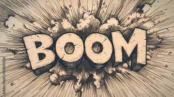 Obraz Dynamic boom effect with exaggerated motion, pop art explosion, and bold comic lettering, great for posters, stickers, and digital media, illustrated book style