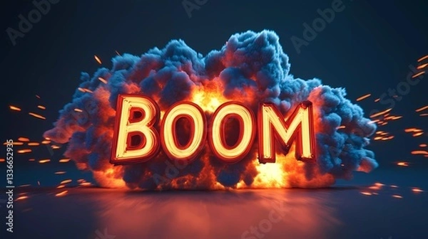 Obraz Dynamic boom effect with exaggerated motion, pop art explosion, and bold comic lettering, great for posters, stickers, and digital media, illustrated book style