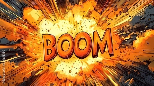 Obraz Powerful boom explosion with energetic blast, retro comic design, and visual sound impact, ideal for expressive layouts and comic aesthetics, hand-drawn style