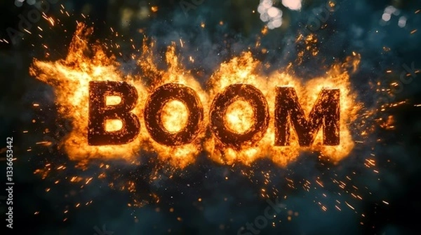 Obraz Powerful boom explosion with energetic blast, retro comic design, and visual sound impact, ideal for expressive layouts and comic aesthetics, hand-drawn style