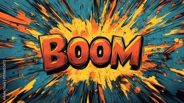 Obraz Powerful boom explosion with energetic blast, retro comic design, and visual sound impact, ideal for expressive layouts and comic aesthetics, hand-drawn style