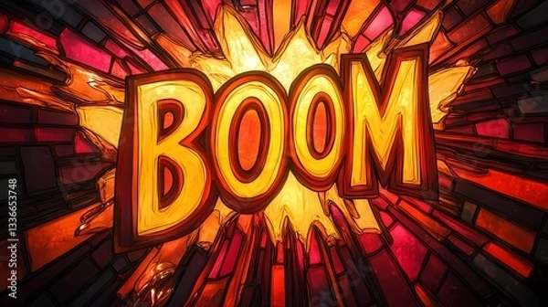 Obraz Powerful boom explosion with energetic blast, retro comic design, and visual sound impact, ideal for expressive layouts and comic aesthetics, hand-drawn style