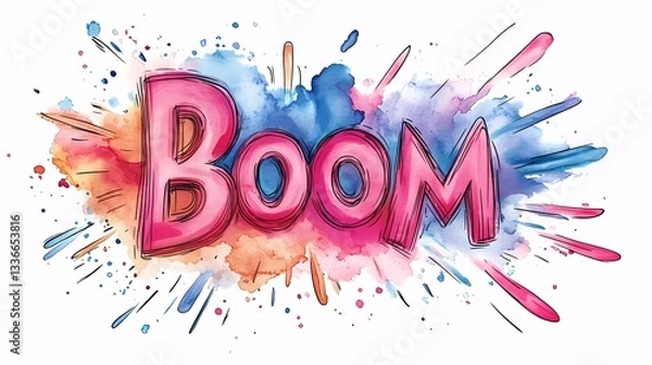 Obraz Powerful boom explosion with energetic blast, retro comic design, and visual sound impact, ideal for expressive layouts and comic aesthetics, hand-drawn style