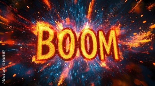 Obraz Powerful boom explosion with energetic blast, retro comic design, and visual sound impact, ideal for expressive layouts and comic aesthetics, hand-drawn style