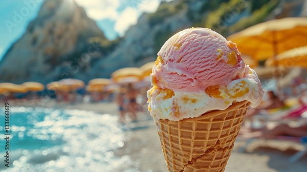 Fototapeta Ice Cream Cone with Melting Drips