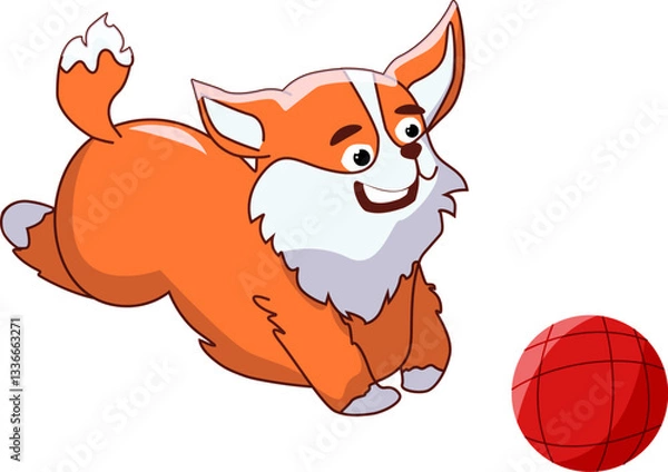 Obraz cute corgi running after ball