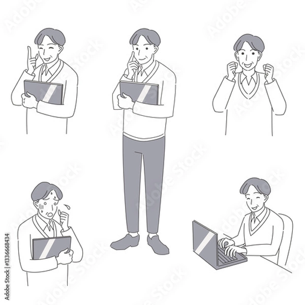 Obraz タブレット端末を持った50代男性のシンプルなセット