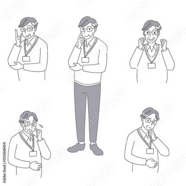 Obraz 社員証付けたシニア男性のシンプルなセット