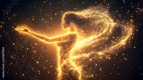 Obraz A glowing 3D concept of Goddess Shakti, with powerful energy swirling around her as she stands victorious.