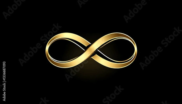 Fototapeta Elegant golden infinity symbol on a black background, representing eternity and continuity