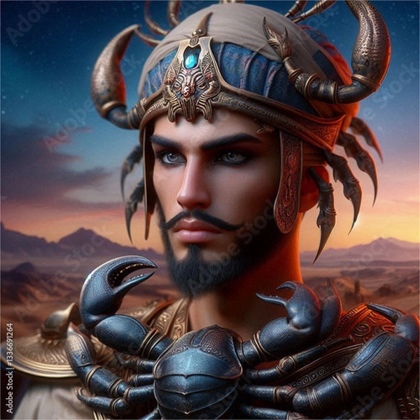 Fototapeta portrait of a young man wearing a scorpion helmet
