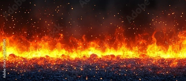 Fototapeta Fiery inferno burning embers dark background