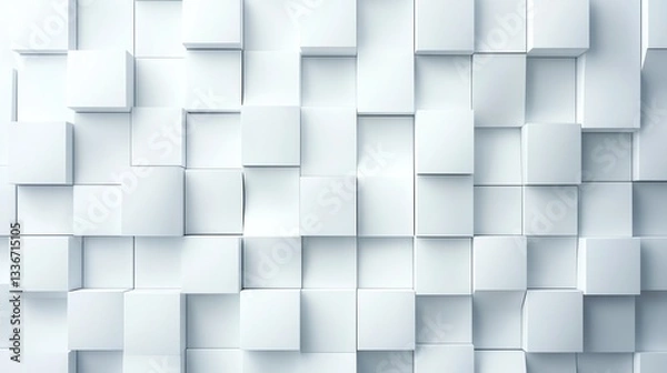 Fototapeta Minimalist white 3D cubes arranged in a staggered pattern, modern and clean