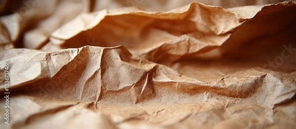 Fototapeta Crumpled brown paper texture close-up
