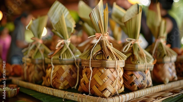 Obraz Traditional woven baskets filled with local delicacies