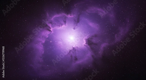 Fototapeta A vibrant purple nebula with a bright center surrounded by countless stars in deep space