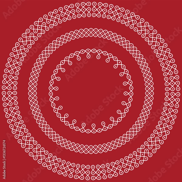 Fototapeta A muggu is a geometrical line drawing composed of lines, curves and loops, drawn around a grid pattern of dots.