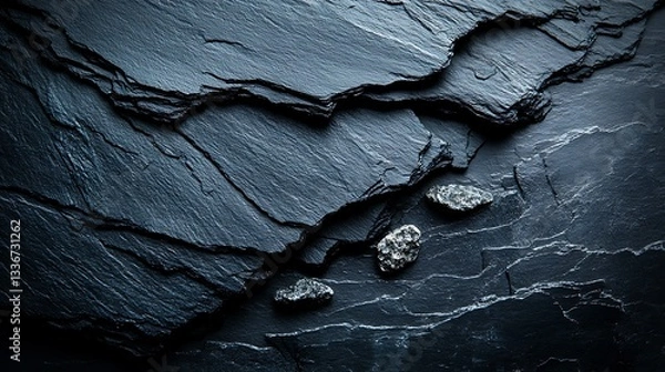 Fototapeta Dark slate texture with silver stones