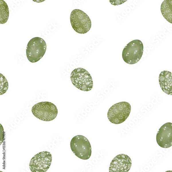 Fototapeta Decorative Easter eggs with elegant seamless ornament pattern. Cozy easter pattern in the style of children's illustration.