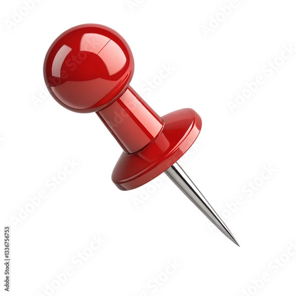 Fototapeta Red Push Pin - High-Quality Office Supply with Metallic Point