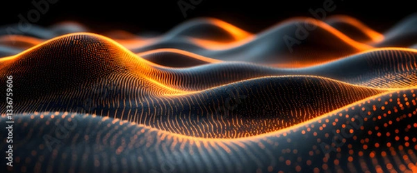 Fototapeta Abstract glowing orange digital wave background futuristic data flow technology concept dynamic particles waveform visualization