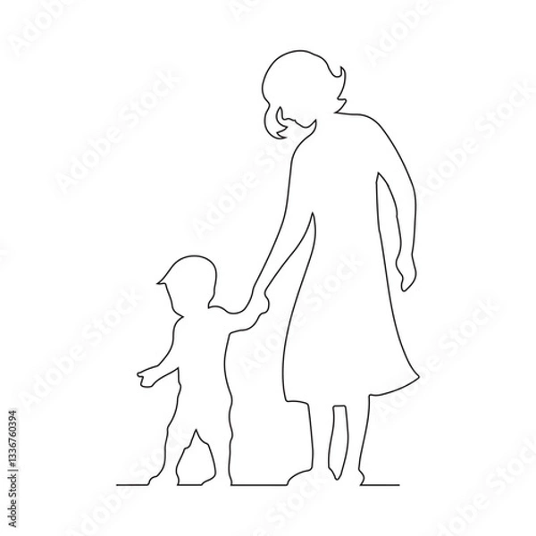 Fototapeta Happy Mother's Day line art Vector – Mother and Child Playing, Walking, Holding Hands – Mother's Day Icon Design Collection