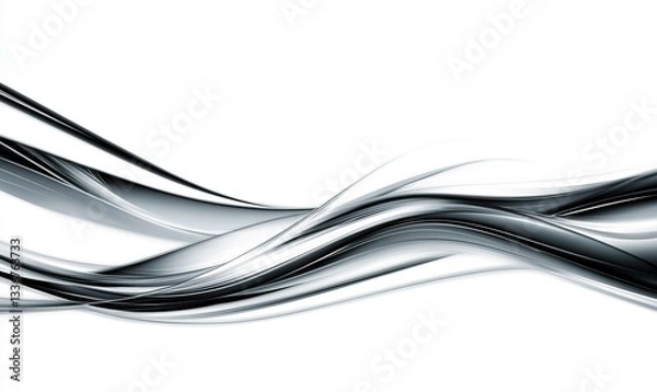 Fototapeta Abstract, black and white flowing lines creates visual depth, evoking a sense of movement and elegance against a clean, bright background