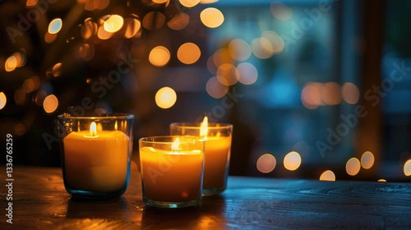 Obraz Soft candlelight creates warm, inviting atmosphere