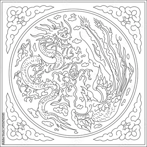 Fototapeta vector sketch illustration silhouette design Asian Traditional Pattern background ethnic vintage decoration 