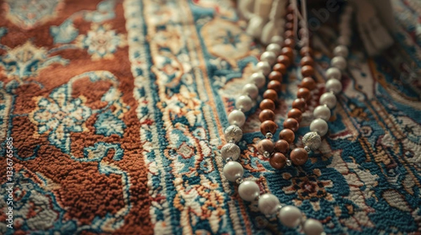 Obraz Elegant beads on colorful rug create serene atmosphere